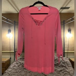 Pink Motherhood Maternity Ribbed Soft Pink Long Sleeve Shirt with String Ties